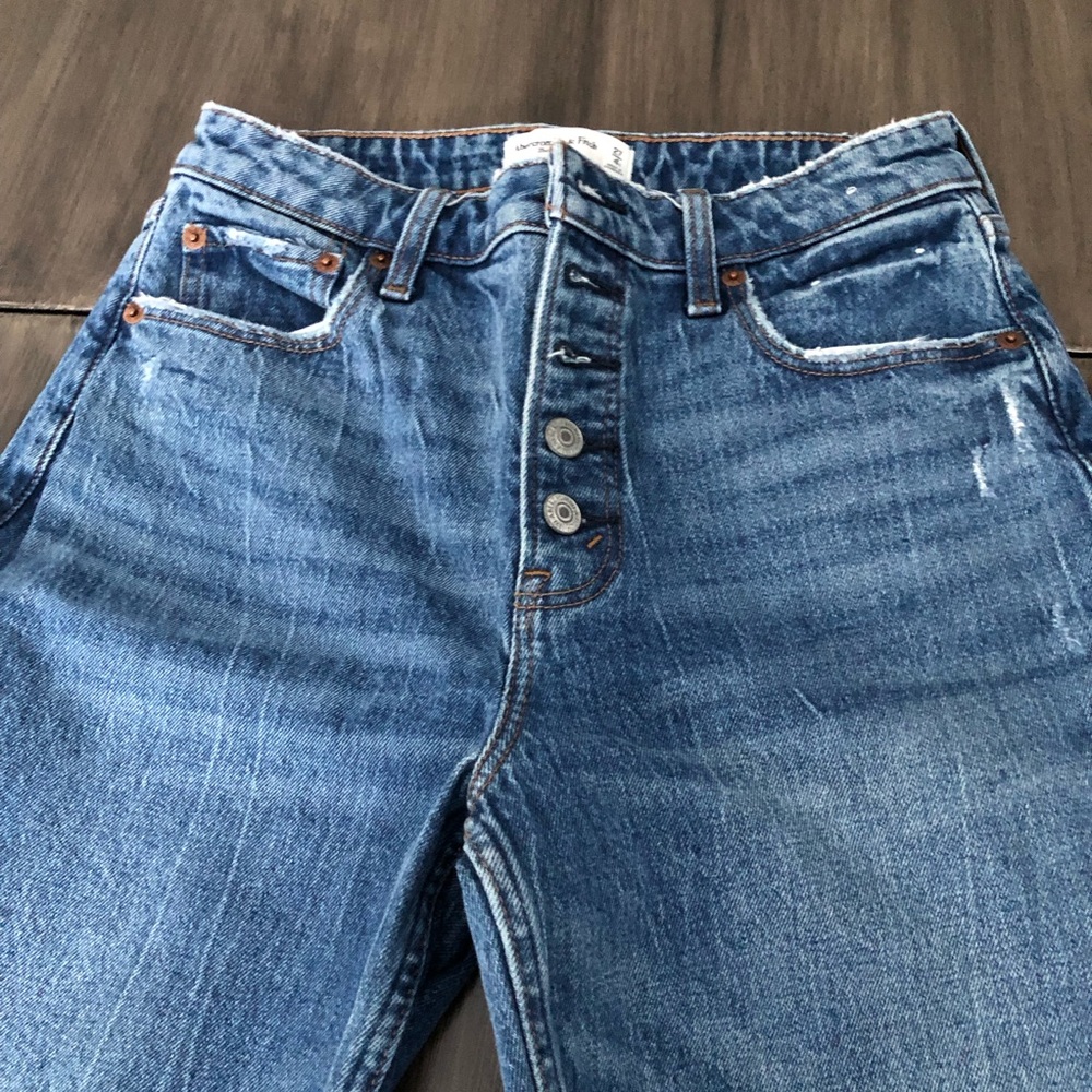 Abercrombie & Fitch High Rise Blue Jeans with Distressed Details